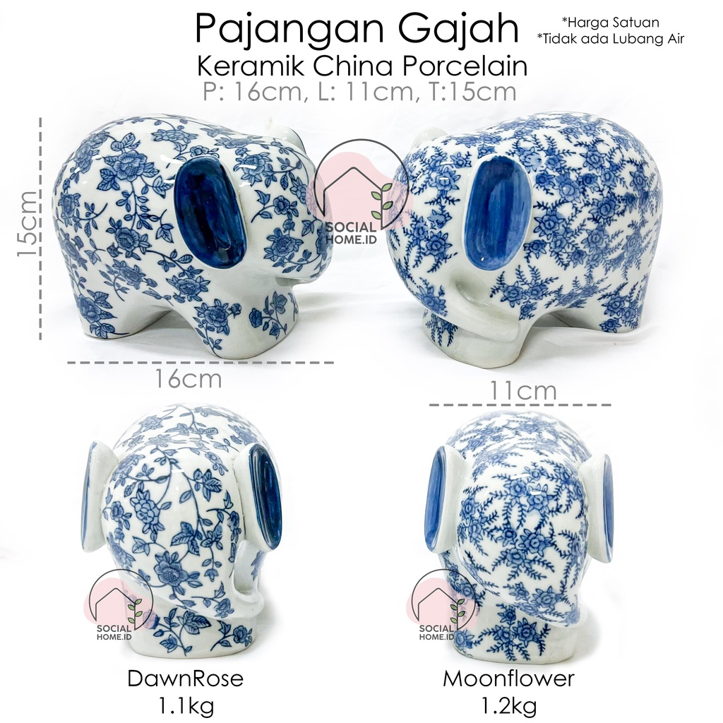 Pajangan Gajah Keramik China Biru Putih Porcelain | Elephant Figurine