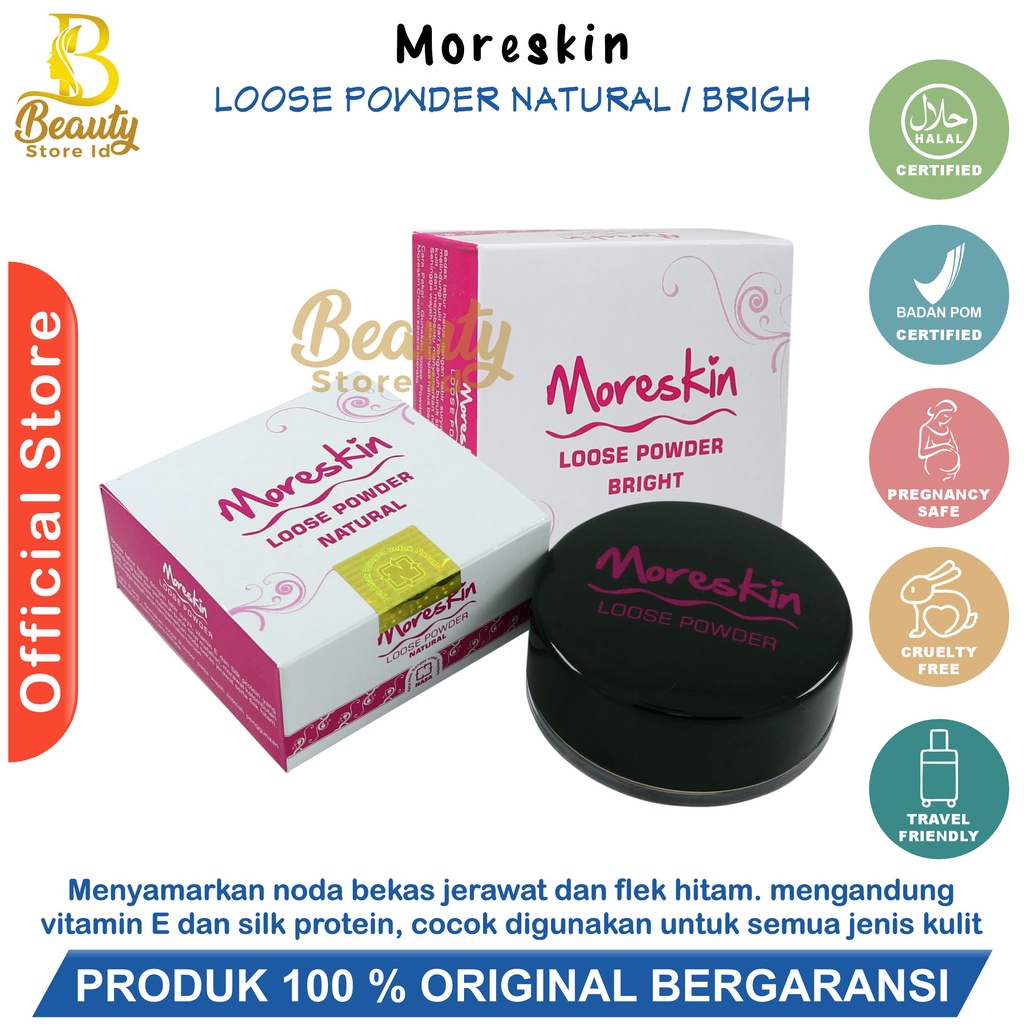 BS - Moreskin Loose Powder Natural / Bright Nasa Original Bedak Tabur Penghilang Bekas Jerawat Pengh