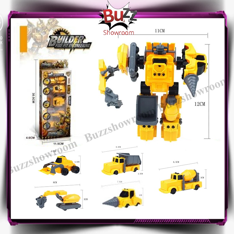 5in1 Deformation transform mainan mobil jadi robot Builder Five Fit Engineering