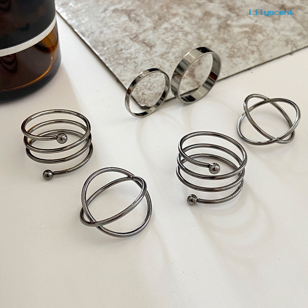 [LS]1 Set Cincin Knuckle Cincin Jari Geometris Punk Unisex Electroplating Tahan Lama Untuk Club