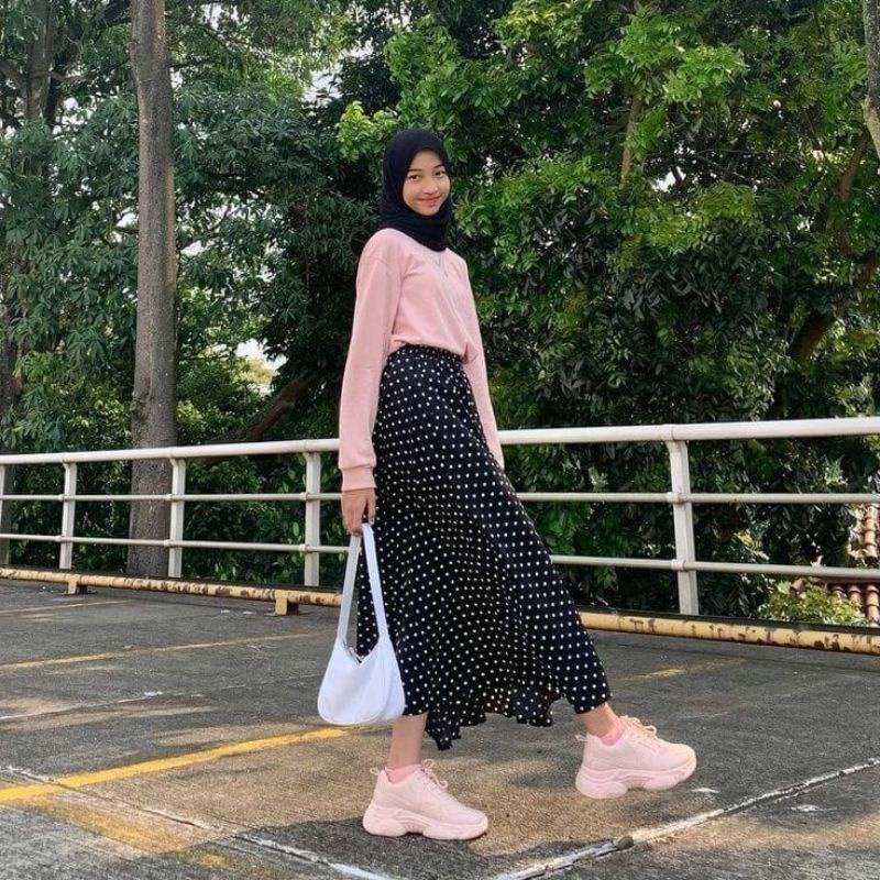 Rok Polkadot Rayon / Rok Panjang Polka Wanita Premium Kekinian BEST SELLER