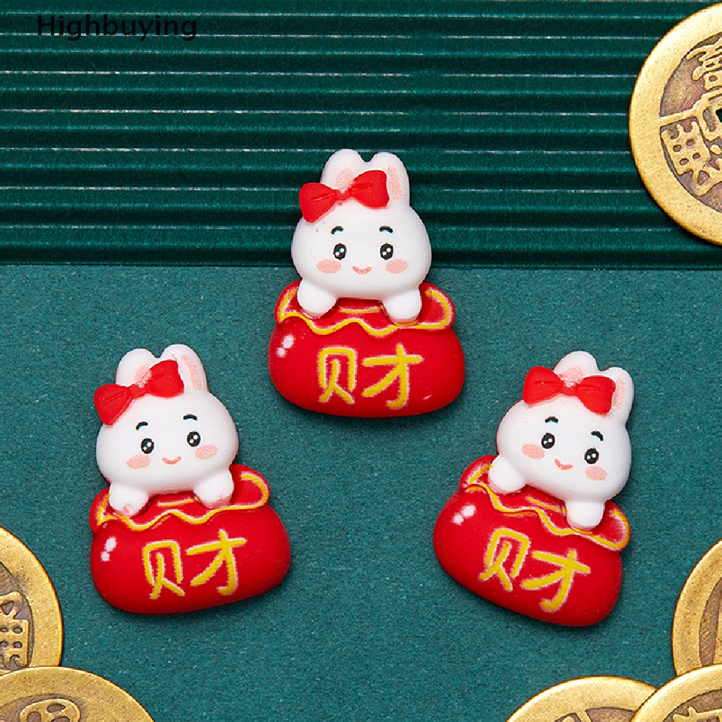 Hbid 10 Pcs Kartun Tahun Baru Berkah Kelinci Flatback Resin DIY Rambut Busur Pusat Aksesori Telepon Shell Kotak Penyimpanan Ornamen Aplikasi Glory