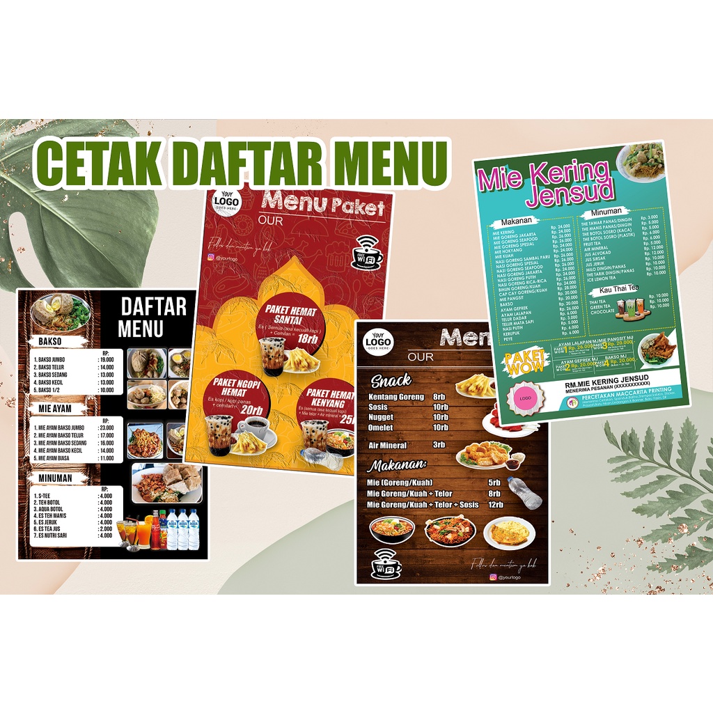 

Cetak daftar menu Warung makan/Restoran/Cafe dll ukuran A4