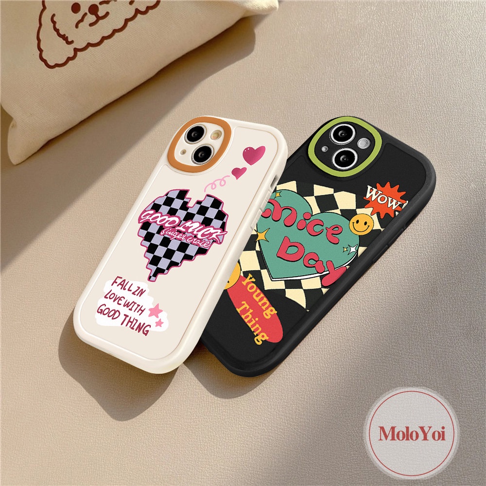 IPHONE Kompatibel Untuk Iphone13 11 12 14 Pro Max7 8 6 6s Plus XR X XS Max14 Plus SE 2020lucu Smile Love Hati Papan Catur Casing Ponsel Shockproof Soft TPU Back Cover