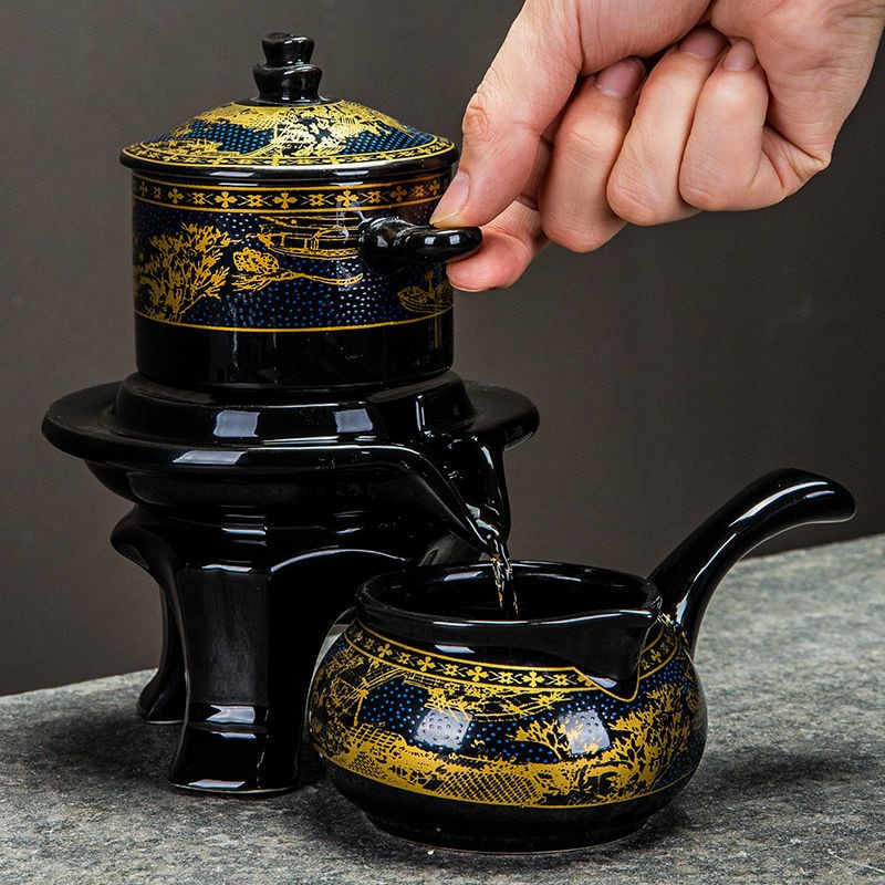 Chines Tea Pot Set Ceramic Porcelain Rotating Mill Tea Set 9in1