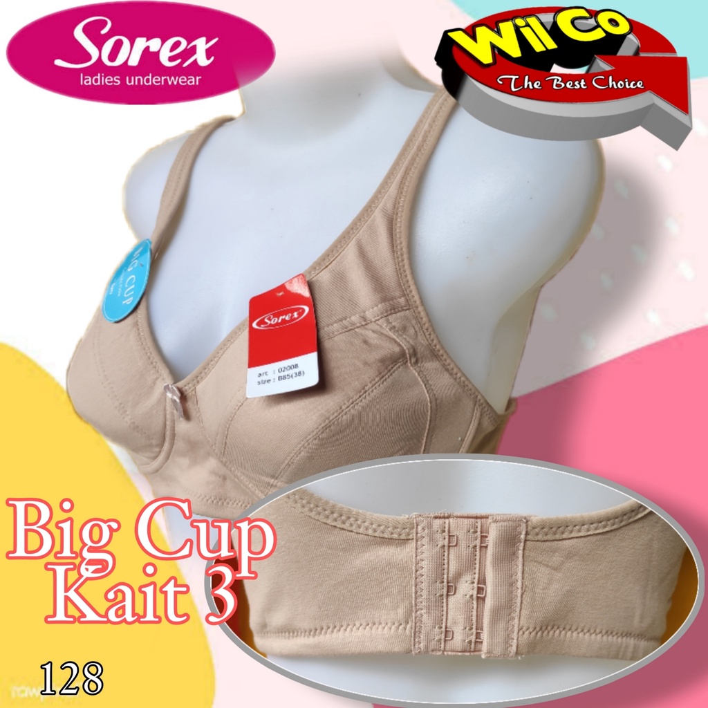 K128 - BRA/BH WANITA SOREX BIG CUP TANPA BUSA TANPA KAWAT TIGA PENGAIT SIZE 36 - 44