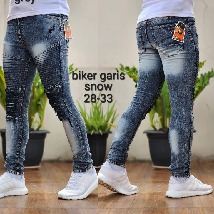 Chekout Celana Pria Jeans Bikers Hitam Polos Sobek Ripped