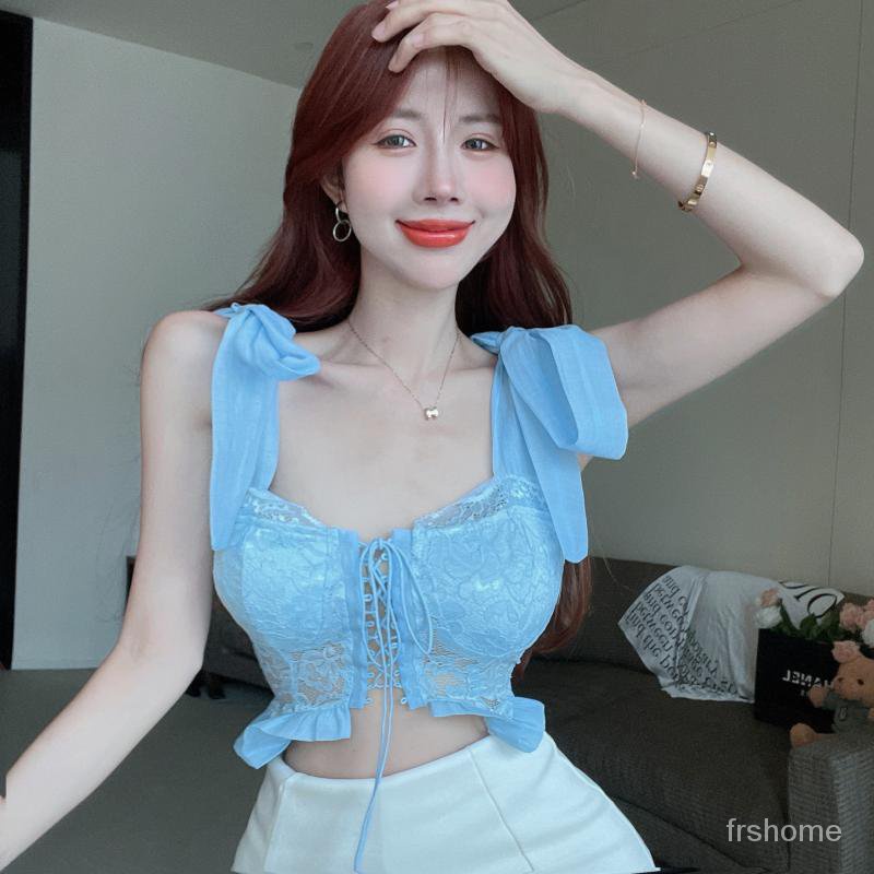 2022 renda baru renda perbaikan bagian dalam seksi dan puncak kamisol tali tipis di musim panas