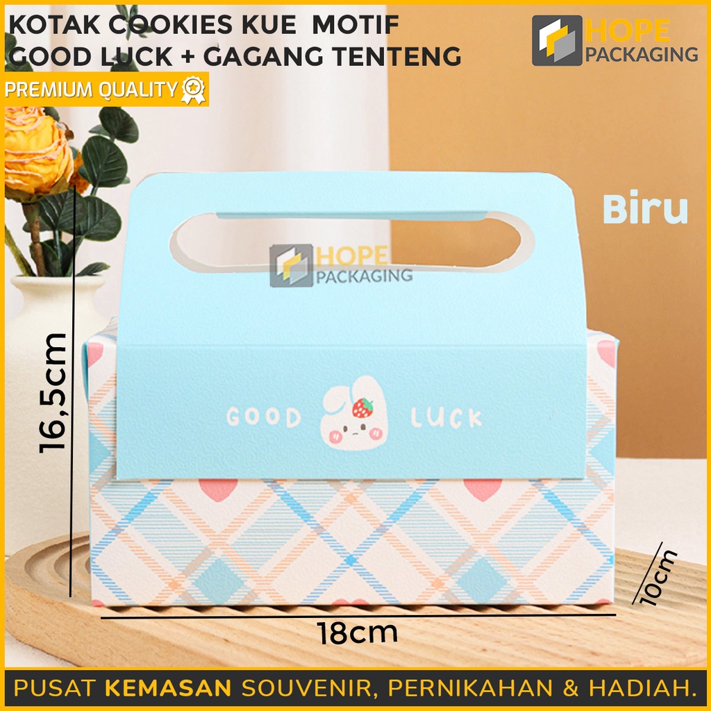 (Harga/ 1pcs ) Kotak Kue motif Good Luck + Gagang Tenteng uk16.5x 18x 10 cm