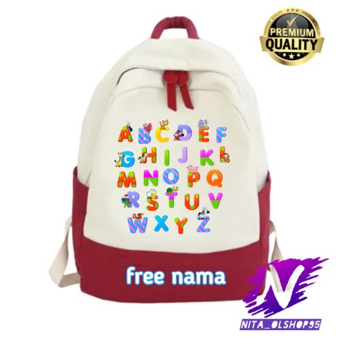 tan ransel sekolah anak alphabet huruf abc