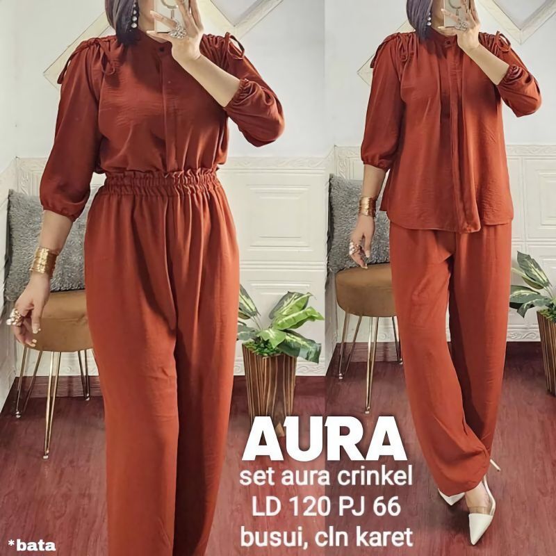 AURA SET JUMBO CRINKLE AIRFLOW PREMIUM/SETELAN WANITA KEKINIAN VIRAL/ONE SET RAYON POLOS TERBARU 2023/FAR MOSLEMSTORE