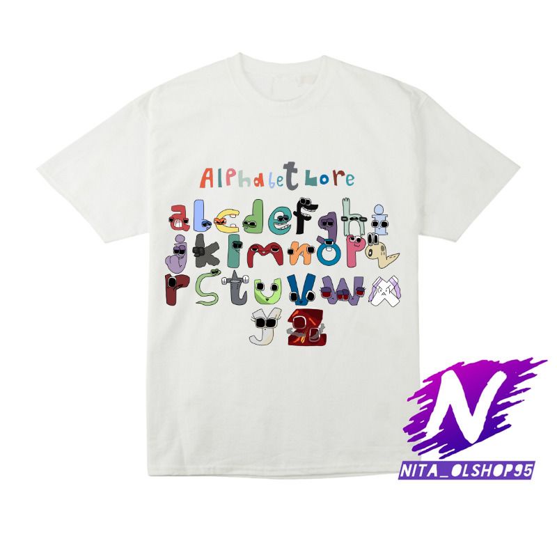 baju anak kaos anak alphabet lore A B C D E F G H I J K L M N O P Q R S T U V W X Y Z