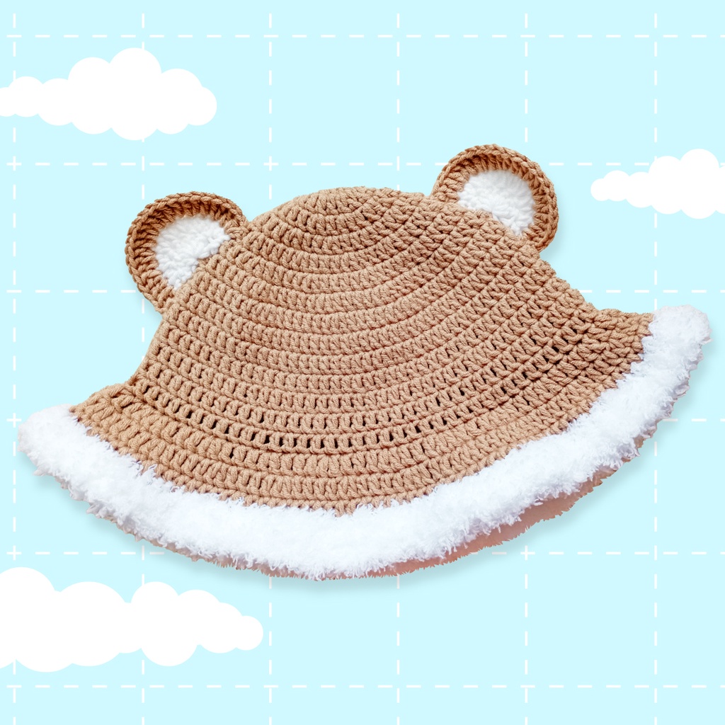[Handmade] Bucket Hat Rajut Beruang Brim Bulu / Crochet Bucket Hat Bear