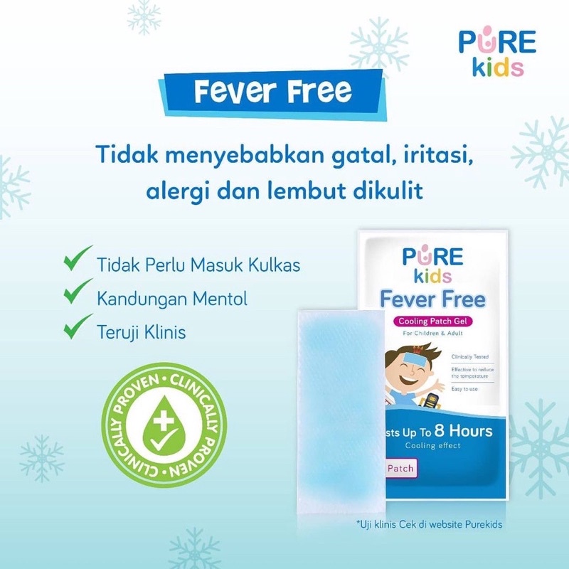 Pure Kids Fever Free Cooling Patch Gel Plester Kompres Demam Imunisasi Vaksin Flu Bayi Anak Anti Alergi Kulit Sensitif