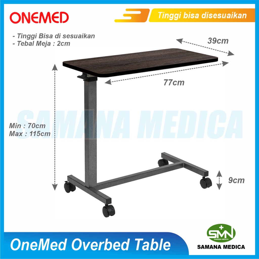 Overbed Table Rumah Sakit Indomed Merk ONEMED Bahan Rangka Besi