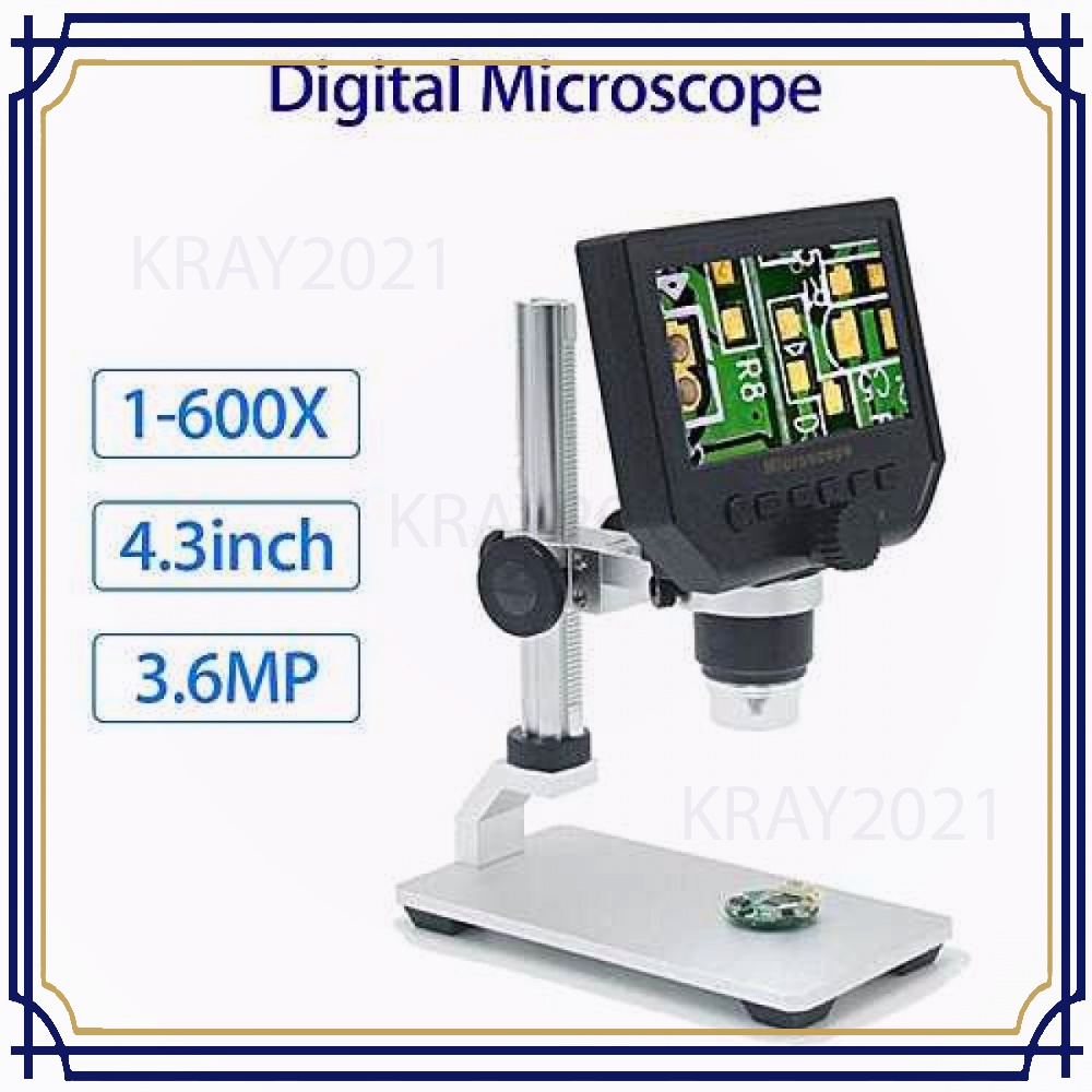 Mikroskop Digital 3.6MP 600X dengan Monitor &amp; Metal Stand - G600
