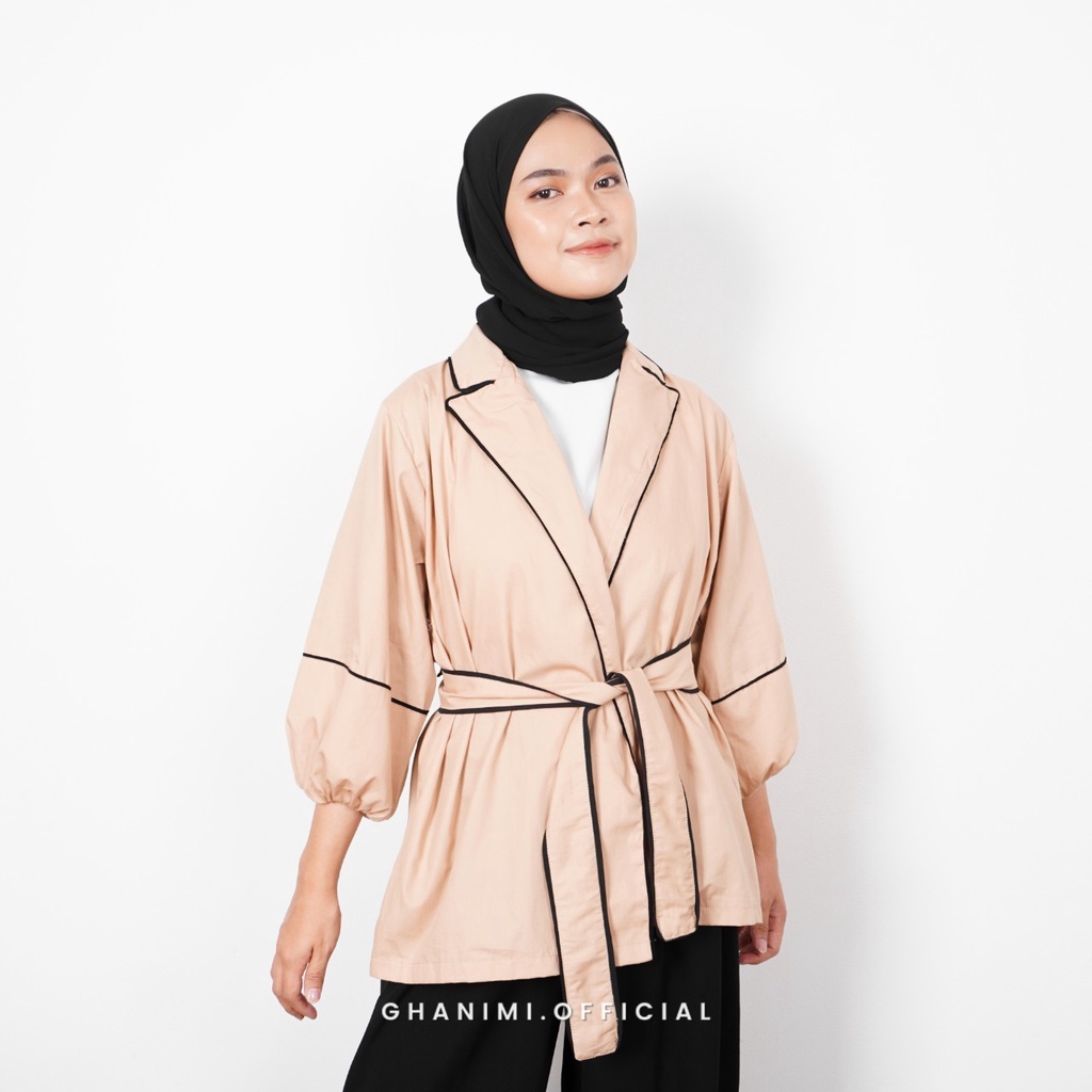 Ghanimi - Vlora Blazer / Jas Wanita Katun Polos / Blazer Kerja / Jas Kerja / Blazer Polos / Blazer Casual Formal / Blazer Timeless / Blazer unik / Blazer Simple / Blazer Tali
