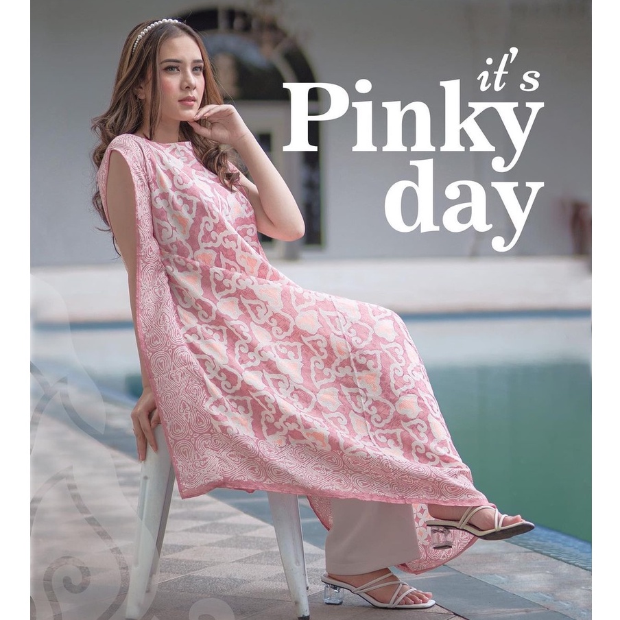 BATIK TRUSMI Atasan Wanita Batik Dress Wanita Bahan Viscose Batik Cap Kombinasi Model Drapperi