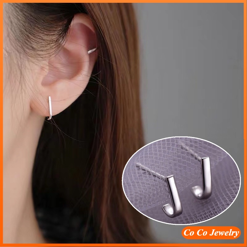 Versi Korea Dari Ins Anting Tusuk Simple Dan Kecil J-shaped Untuk Wanita COCOJEWELRY