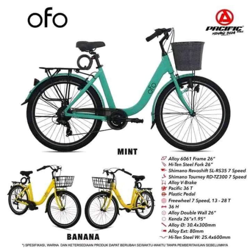 Sepeda mini Ofo Pacific 26 inch urban bike 7 speed sepeda minion city bike kuning