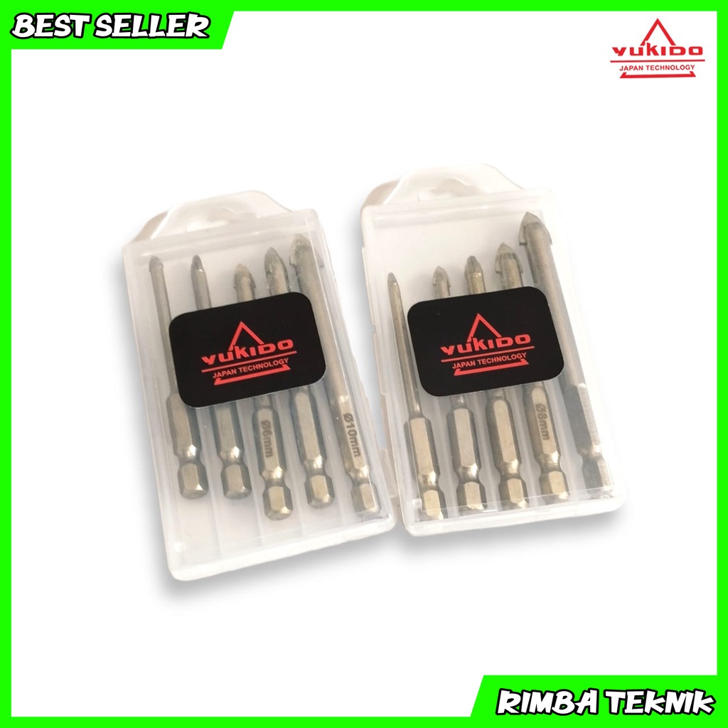 YUKIDO Mata Bor Tungsten Drill Bit 4 5 6 8 10mm 5 PCS - Golden Mata Bor Kaca / Keramik Set 5 pcs