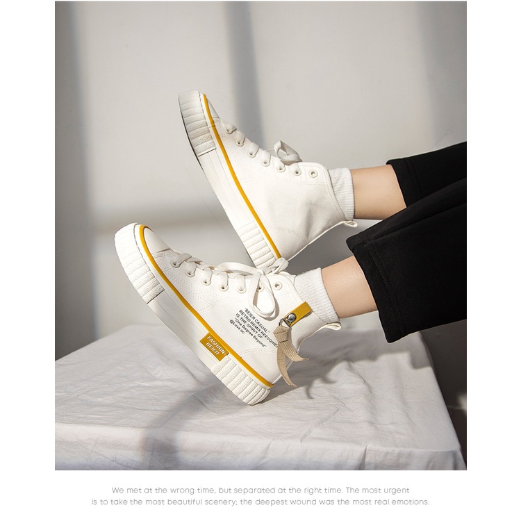 Honeyfeet &quot;FREE BOX&quot; Harley Sepatu Wanita Ankle Tinggi Sneakers Kets Bertali Trendy Fashion Shoes Kanvas Import Premium Quality 9045