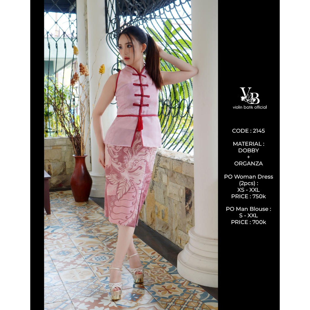 Dress Batik Dobby Outer Cheongsam Organza 2145