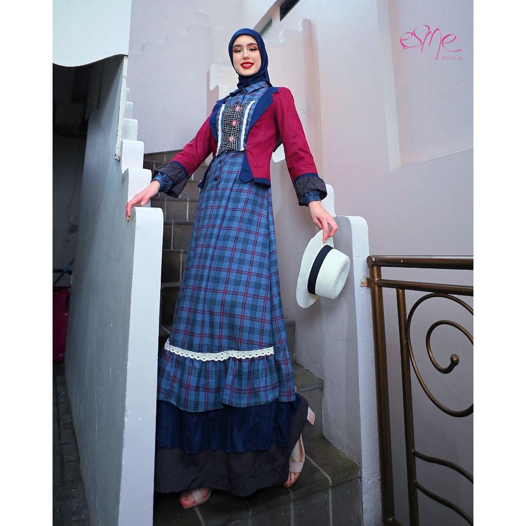 BAJU MUSLIM WANITA DEWASA ESME EUROPEAN STYLE E-101202 DRESS WANITA PREMIUM BAJU MUSLIM WANITA TERBA