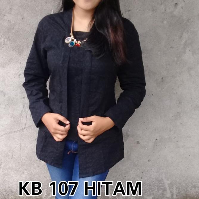 Harga Spesial kebaya kutubaru embos panjang bahan katun warna hitam modern