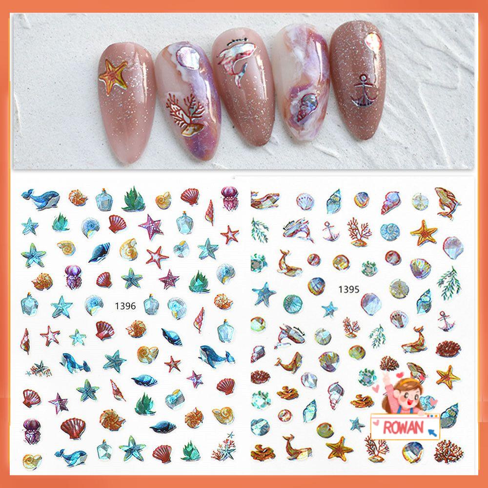 R-flower 1Pc Nail Decal Laser Stiker Perekat Ultra-Tipis Nail Art Dekorasi