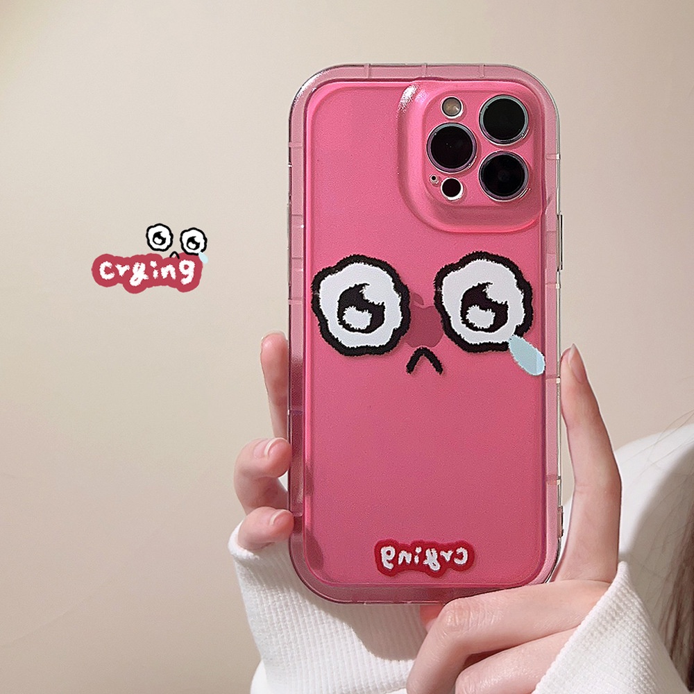 IPHONE Korea Cute Pink Cry Emoji Casing Transparan Untuk Iphone14 11 12 13 PRO MAX Casing Cover Pelindung1216