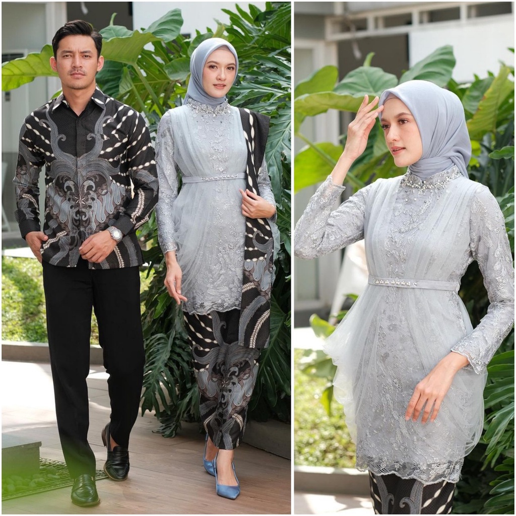 Kebaya modern wisuda couple batik brukat remaja terbaru mewah satu set pasangan keluarga baju pesta tunangan lamaran kondangan wanita muslim kekinian model madina