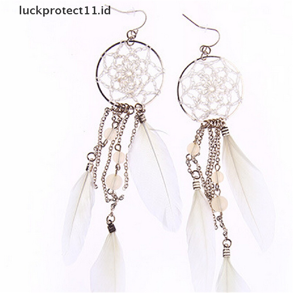 /Fashion Hot//// Manik-Manik Bulu Etnik Bohemia Baru Desain Panjang Dream Catcher Anting Untuk Wanita.