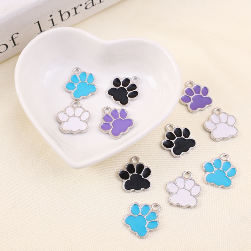 10pcs/set Pesona Jejak Kaki Kerajinan DIY Aksesoris Alloy Untuk DIY Perhiasan Anting Kalung Indah Minyak Menetes Aksesoris Kartun Lucu Kucing Paw Print Liontin