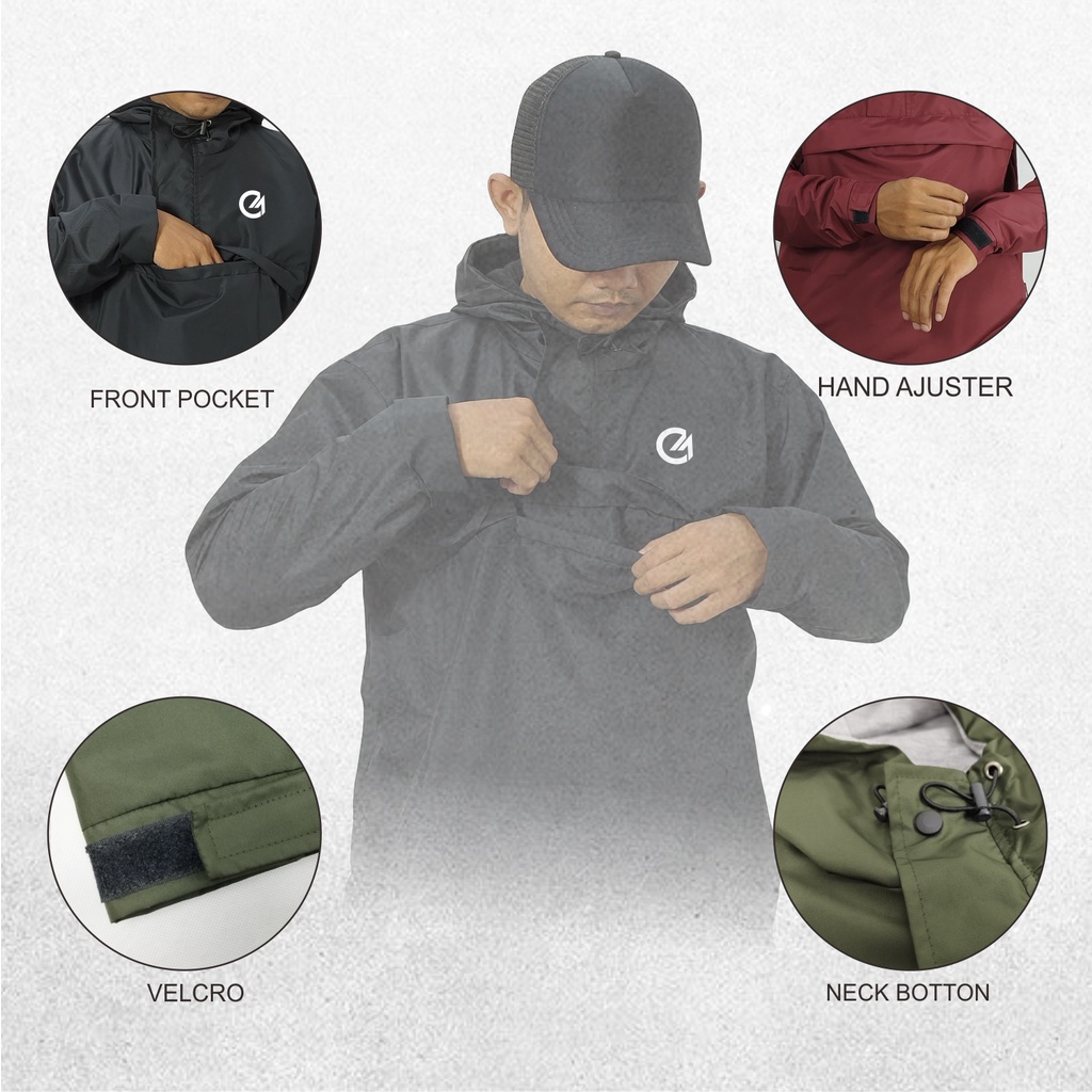 Jaket Parasut Cagoule Premium Mountchild Apparel Pria Wanita Hitam Abu Army Maroon