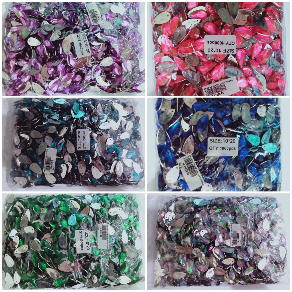 DIAMOND MURAH BENTUK TETES 10x20 isi -+1000bj BAHAN CRAFT PAK BESAR *e10 41020*