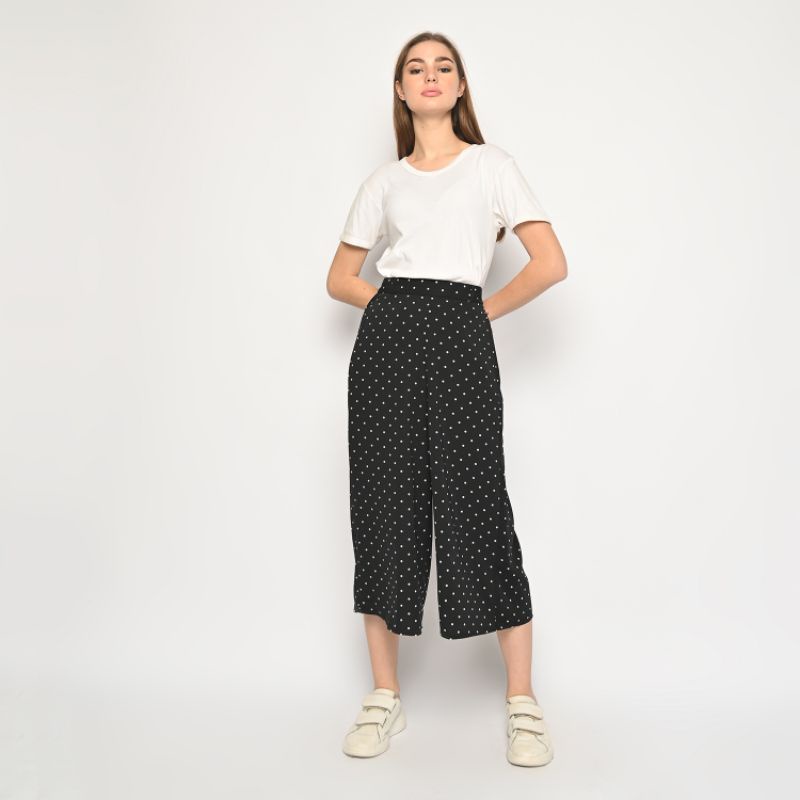 Kulot Polka Hitam - Celana Panjang Wanita - Cullote Pant PA63