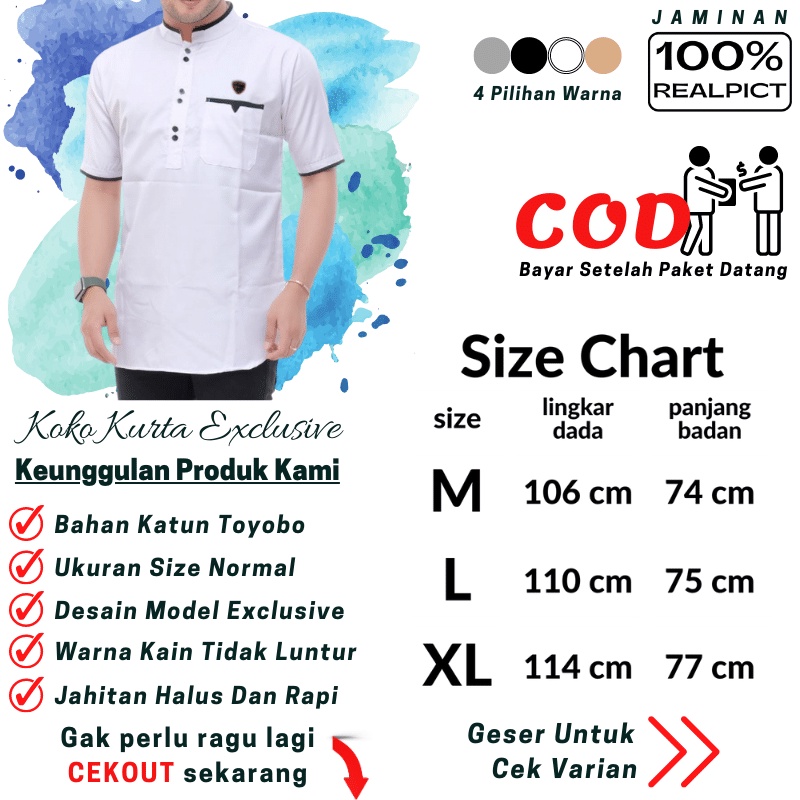 Baju Koko Kurta Dewasa Lengan Pendek Material Catton Adem Serap Keringat