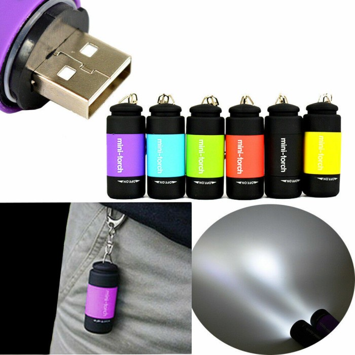 Senter LED Mini Torch Keychain Gantungan Kunci Recharge USB Waterproof