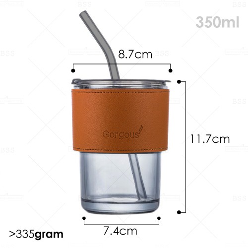 Tumbler Kaca dengan Sedotan dan Tutup 350ml Aesthetic Glass Cup Coffee Milk Simple Elegan