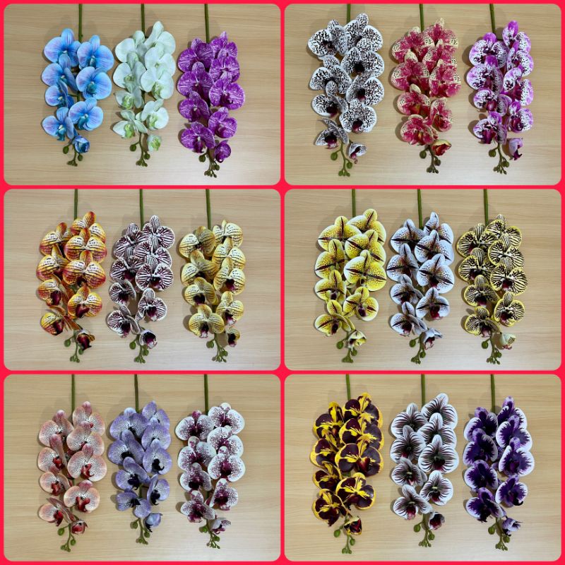 [Promo 2pcs 95k] Bunga Anggrek Latex Premium 3D Tebal Real Touch 9 Kuntum Latek Artificial Dekorasi 