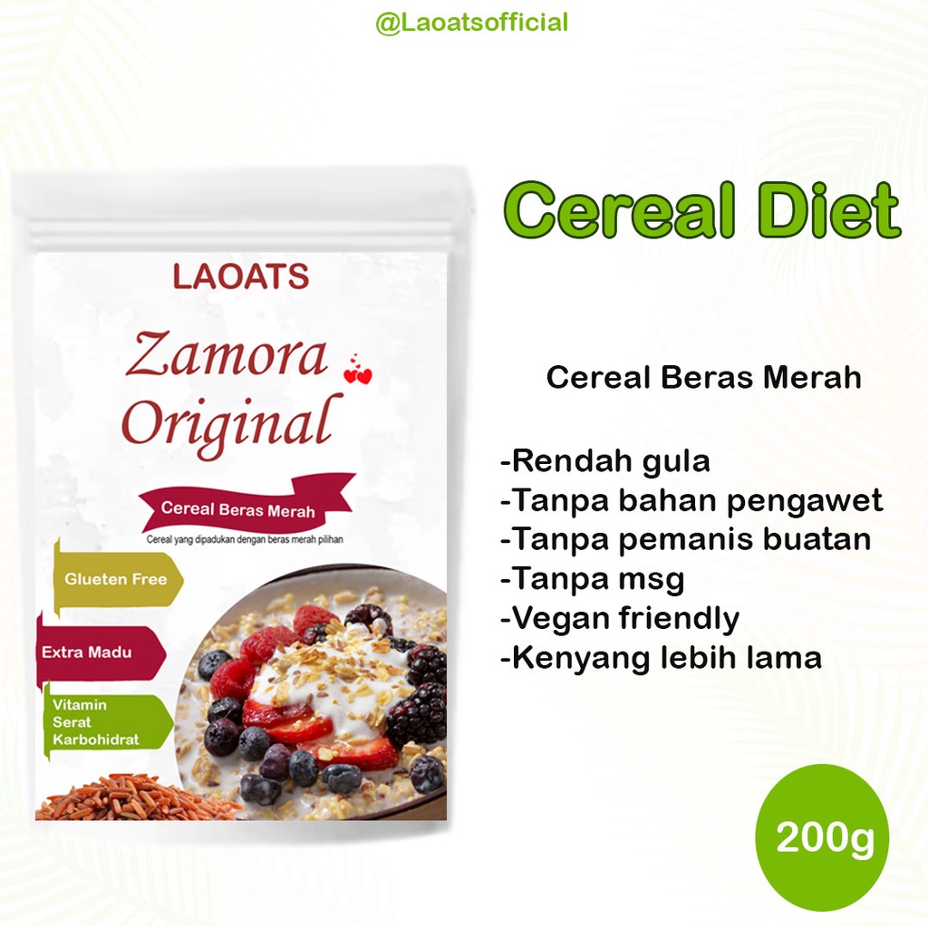 

Sereal Diet Pelangsing Penurun Berat Badan Rolled Oat Almond Milk Chia Seed Oatmeal Rendah Gula Beras Merah Zamora Original Laoats (200g)