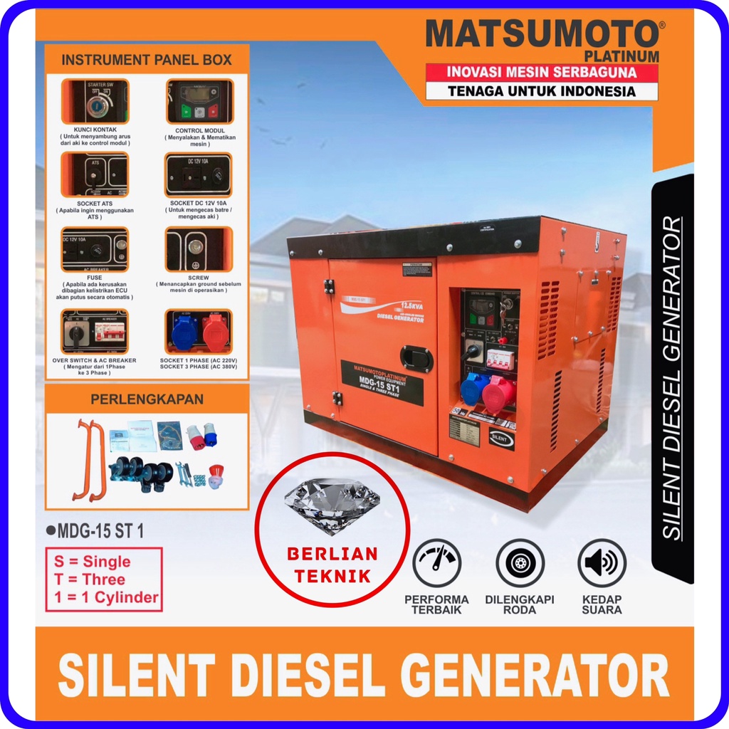 Diesel Generator Silent Mesin Genset Matsumoto MDG 15 ST1 / 10000 Watt Dual Volt