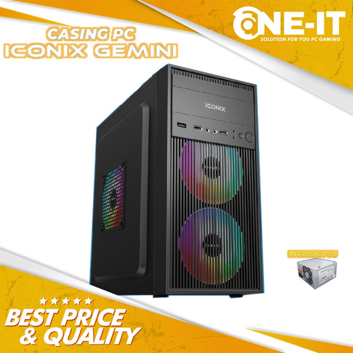 CASE ICONIX GEMINI FREE PSU 500W CASING PC Komputer