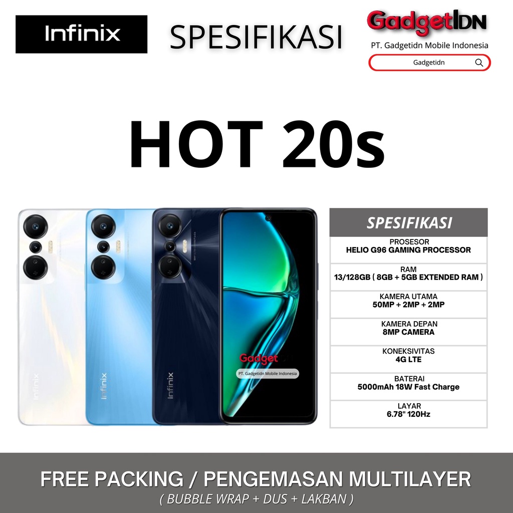 INFINIX HOT 20S 13/128GB (8GB + 5GB EXTENDED RAM) GARANSI RESMI INFINIX