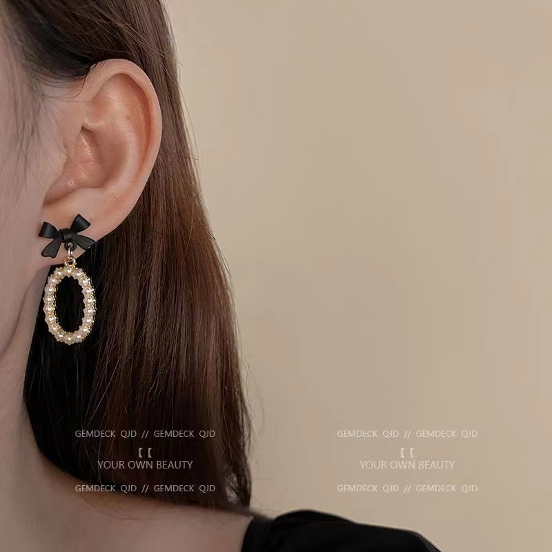 IFYOU Anting Vintage Bow Oval Anting Tusuk Mutiara Anting Tusuk Untuk Wanita Perhiasan Aksesoris Fashion Jewelry