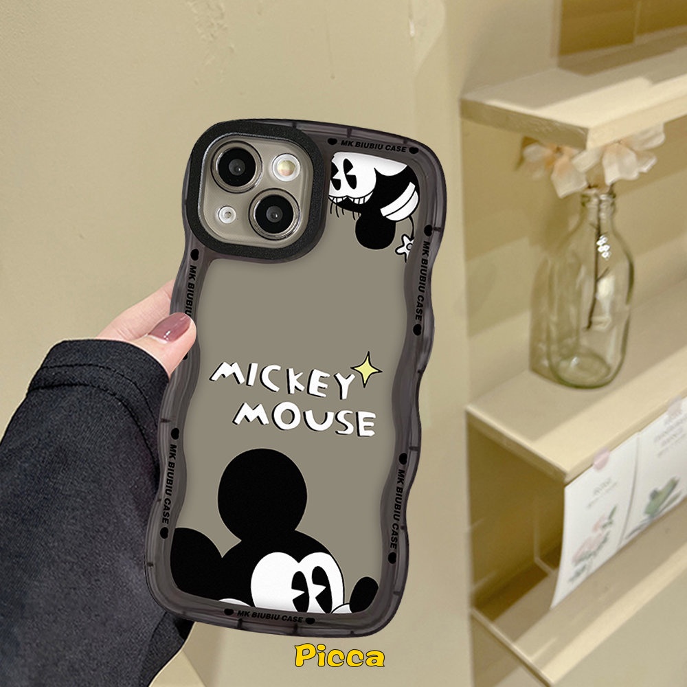 IPHONE Casing Ponsel Pasangan Mickey Mouse Kartun Lucu Kompatibel Untuk Iphone11 14 13 12 Pro Max XR 6 6s 87 Plus 14Plus X XS Max SE 2020pinggiran Bergelombang Lembut TPU Cover