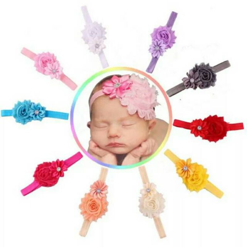 BABY HEADBAND / HEADBAND ANAK / BANDANA BAYI / BANDANA BUNGA / BABY FLOWER HEADBAND WARNA ABU