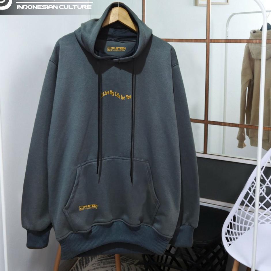 Sale hoodie pria distro original brand tebal halus 15fifteen warna abu abu paralon I LIFE MY LIFE FO