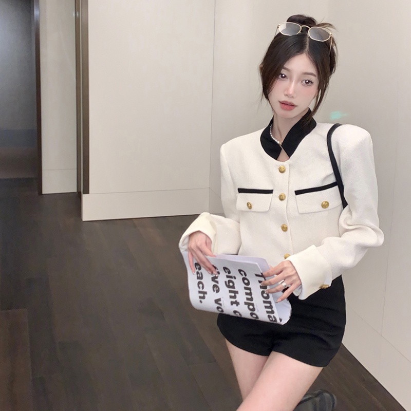 ▣℡Suhao Xiaoxiang Gaya Selebriti Jaket Pendek Wanita Awal Musim Gugur Beige High-End Fried Street Gaya Perancis Chic Atasan Lengan Panjang